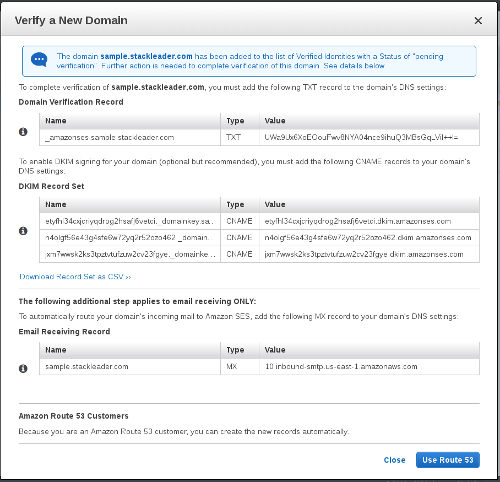 Adding aws ses domain